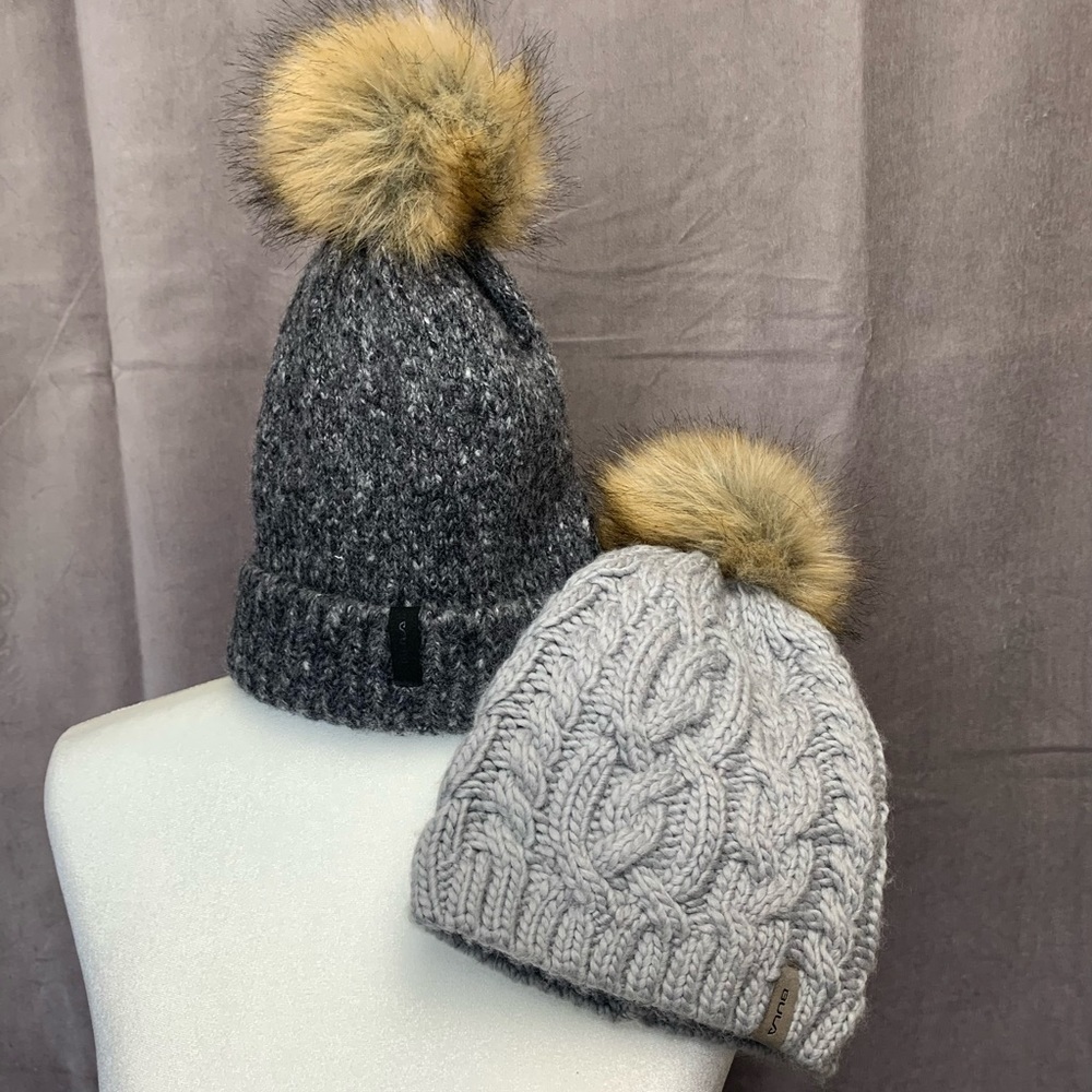 2 BULA WOOL BLEND Beanie Hat Pom Chunky Cable Knit Kid Adult